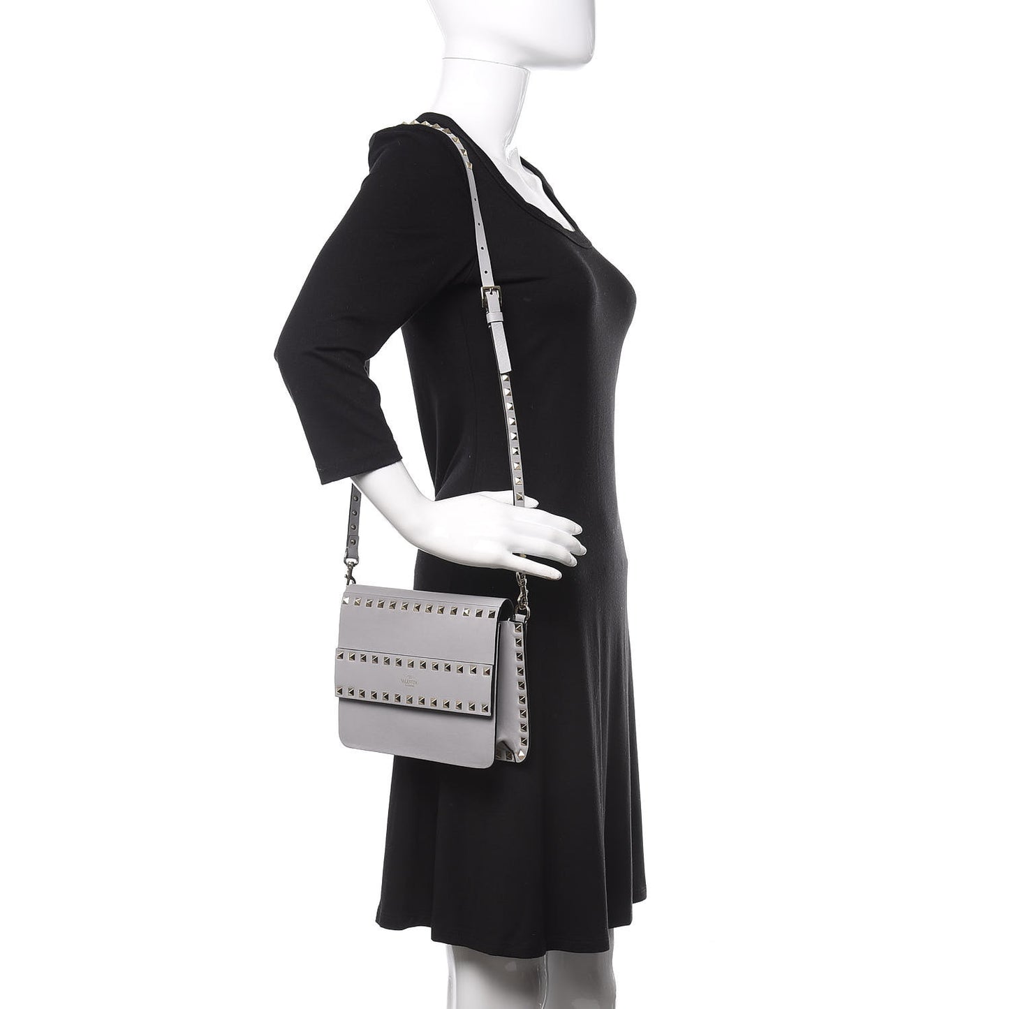 Vitello Rockstud Side Slip Crossbody Pastel Grey