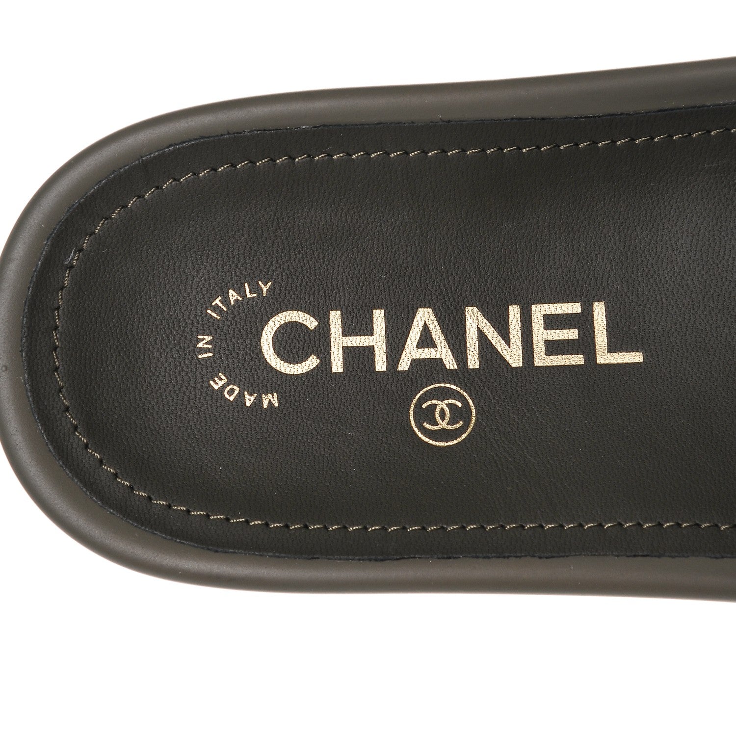 Chanel Lambskin Canvas Chain Flat Sandals 38 Khaki 7 of 8