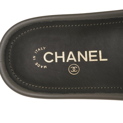 Chanel Lambskin Canvas Chain Flat Sandals 38 Khaki 7 of 8