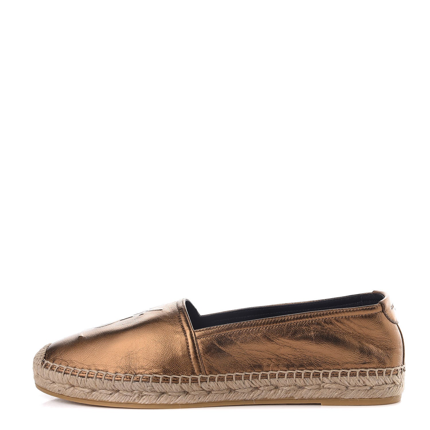 Saint Laurent Metallic Lambskin Monogram Espadrilles 39.5 Metal Carry 1 of 9