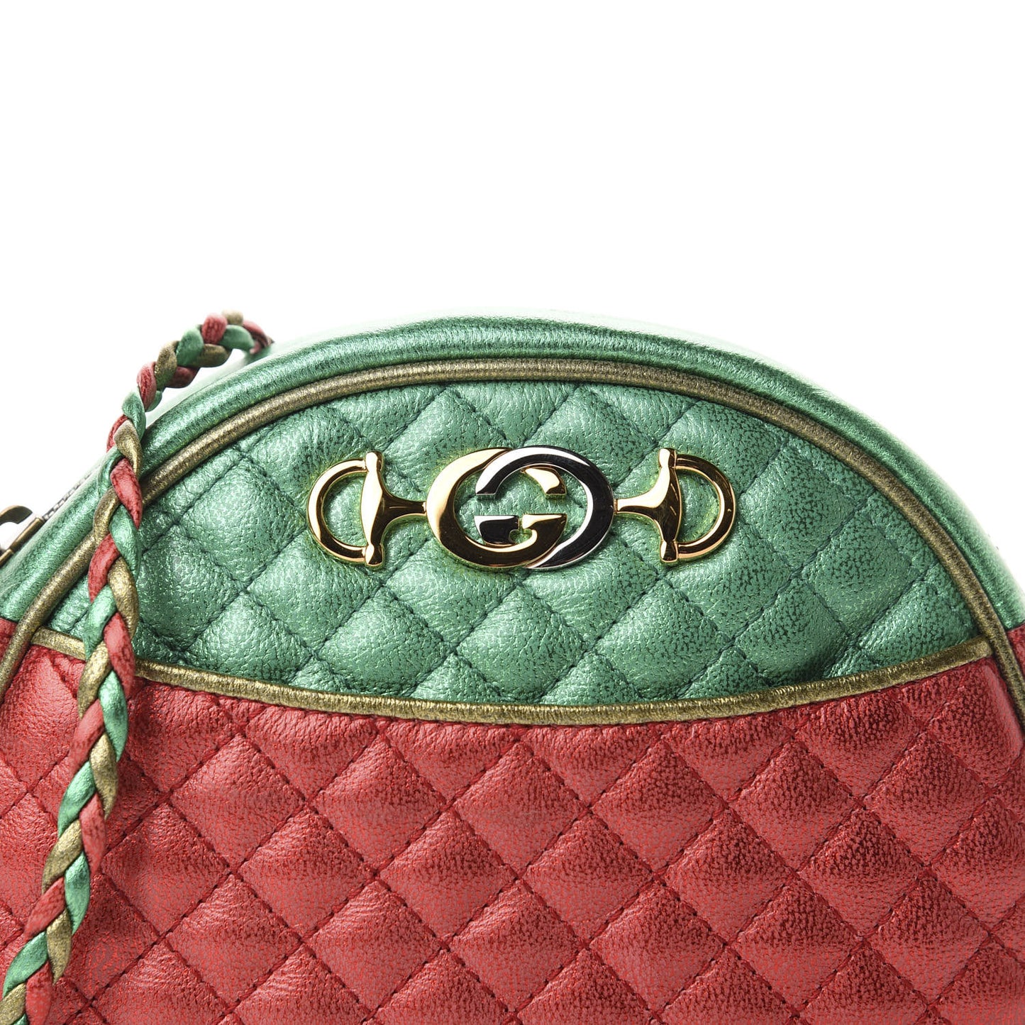 Laminated Nappa Trapuntata Mini Zumi Dome Shoulder Bag Rosso Jasmine Green Rame