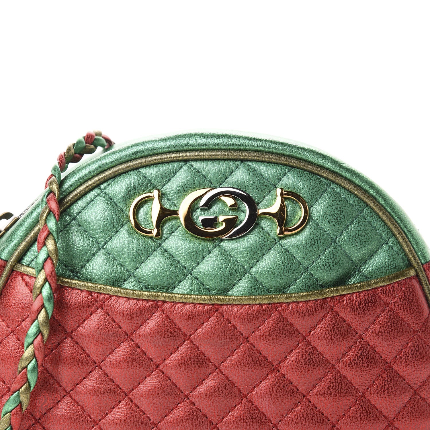 Gucci Laminated Nappa Trapuntata Mini Zumi Dome Shoulder Bag Rosso Jasmine Green Rame 10 of 10