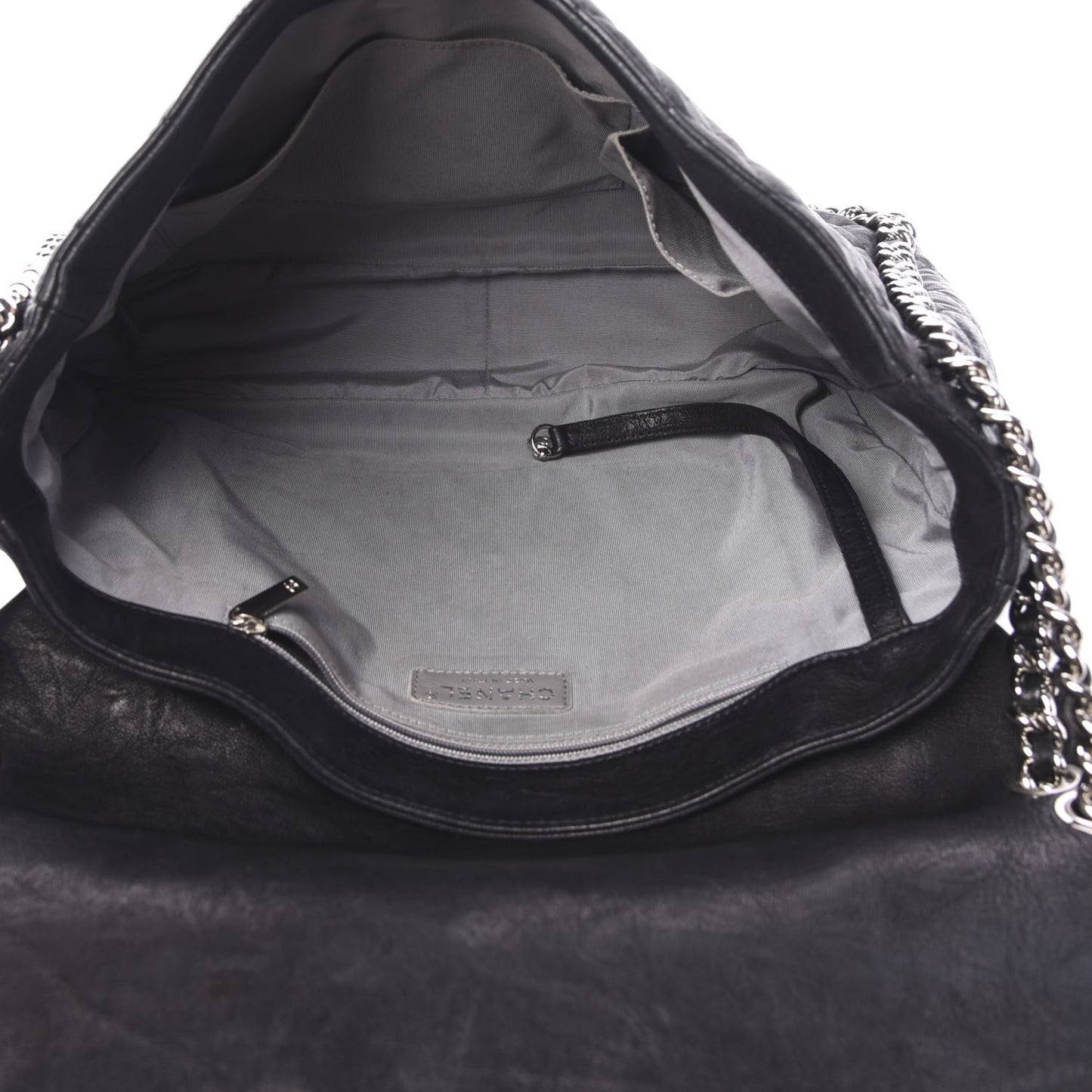 Washed Lambskin Quilted Maxi Chain Around Flap Black