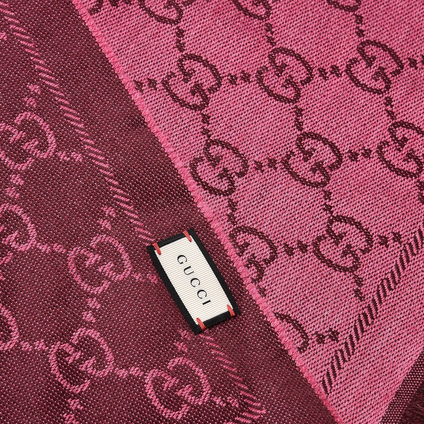 Wool Jacquard GG Monogram Sten Fringe Scarf Magenta Bordeaux