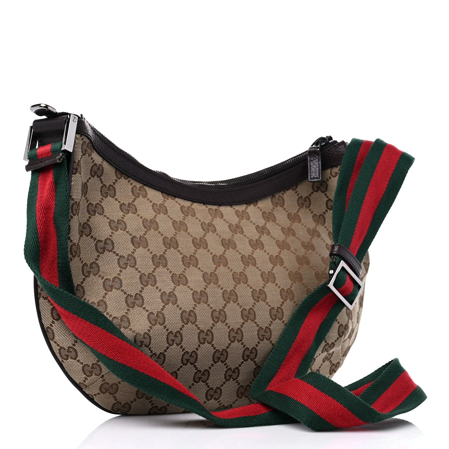 Gucci Monogram Web Medium Half Moon Hobo Dark Brown 3 of 14