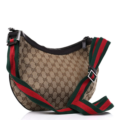 Gucci Monogram Web Medium Half Moon Hobo Dark Brown 3 of 14
