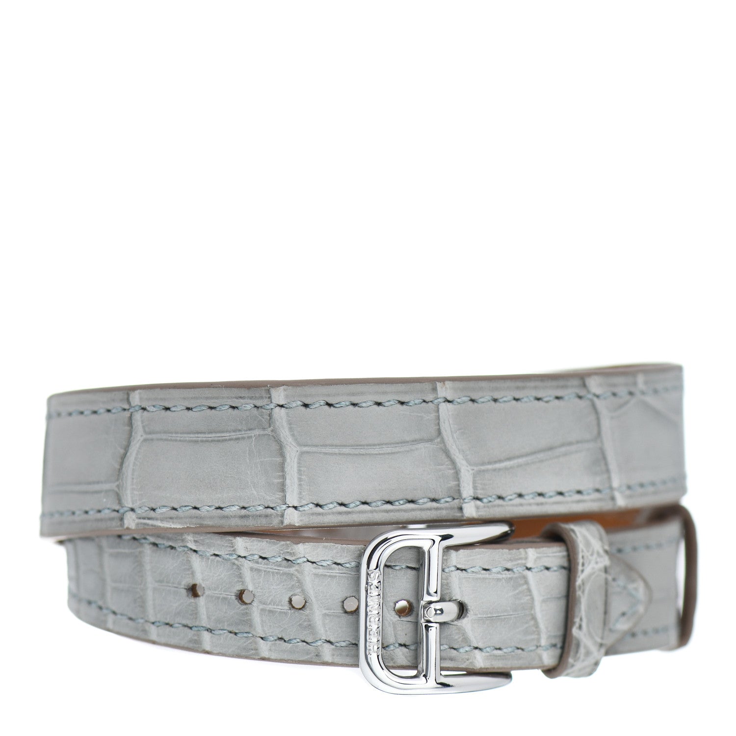 Hermes Stainless Steel Alligator Diamond Bezel 23mm Cape Cod Double Tour Chaine d'Ancre Joaillier Quartz Watch Gris Perle 3 of 5