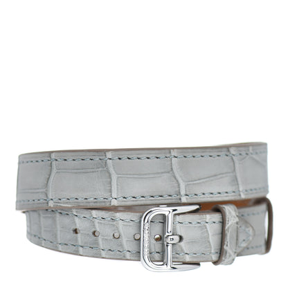 Hermes Stainless Steel Alligator Diamond Bezel 23mm Cape Cod Double Tour Chaine d'Ancre Joaillier Quartz Watch Gris Perle 3 of 5