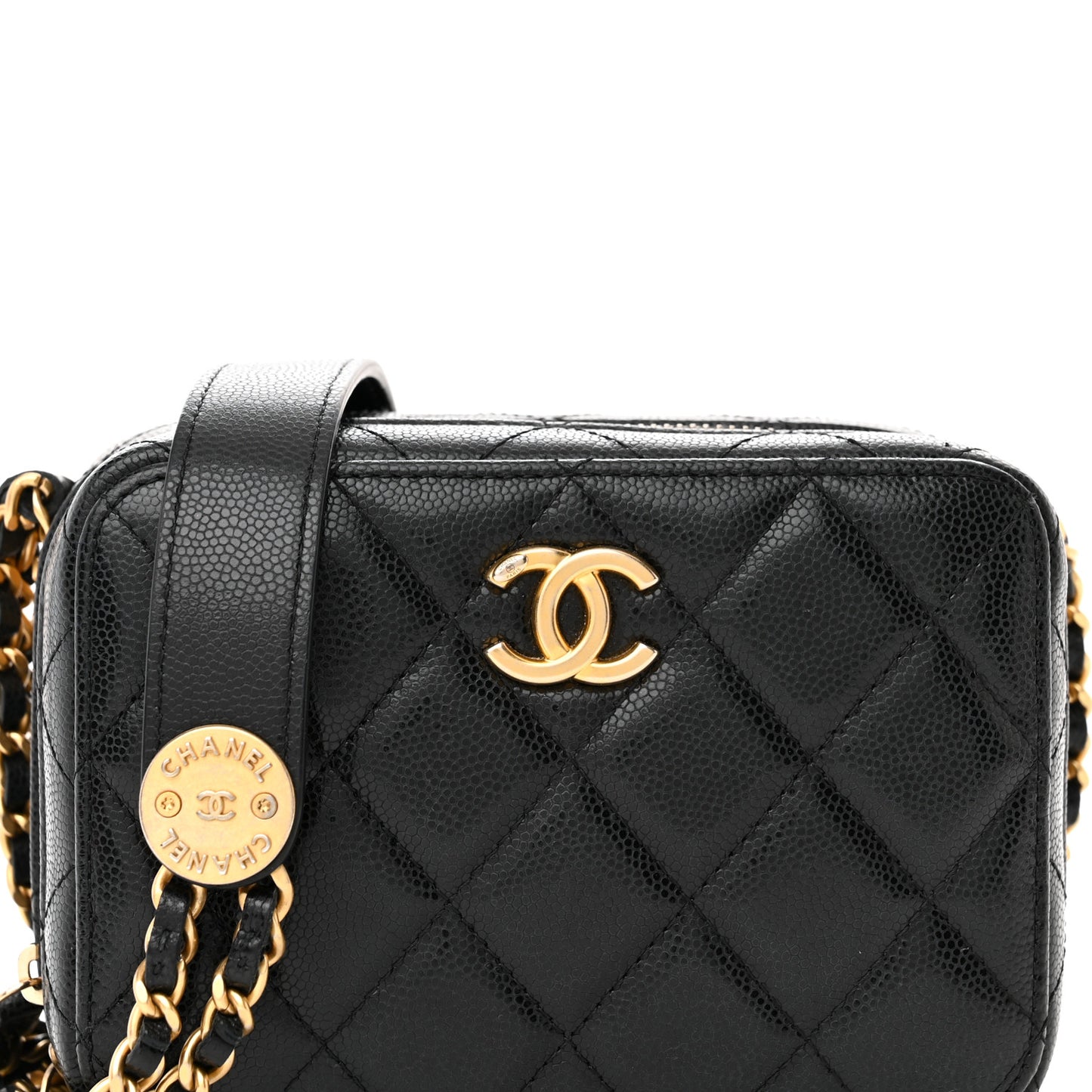 Caviar Quilted Twist Your Buttons Clutch With Chain Black