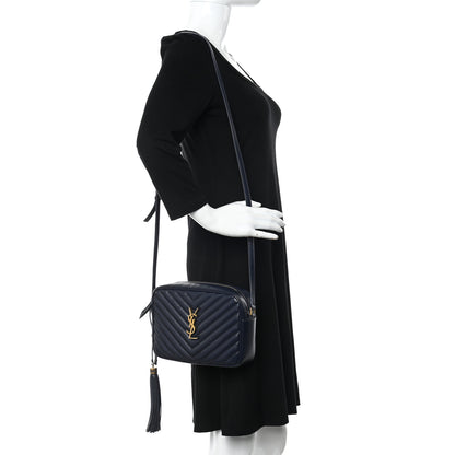 Saint Laurent Calfskin Matelasse Monogram Lou Camera Bag Navy 2 of 12