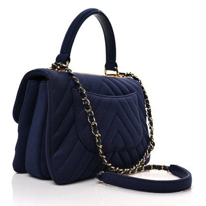 Chanel Jersey Chevron Quilted Small Trendy CC Dual Handle Flap Bag Navy Blue 3 of 7