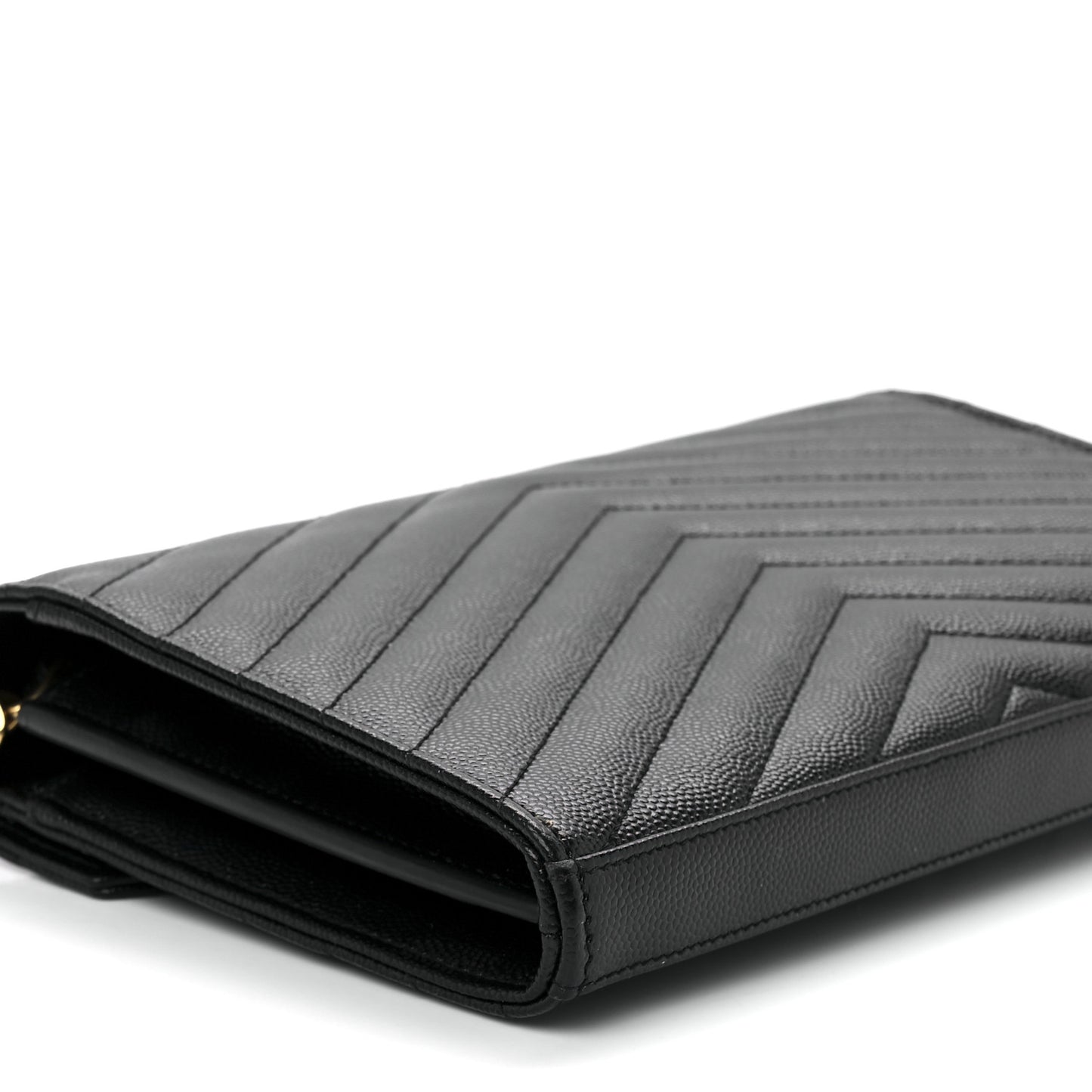 Grain De Poudre Matelasse Chevron Monogram Chain Wallet Black