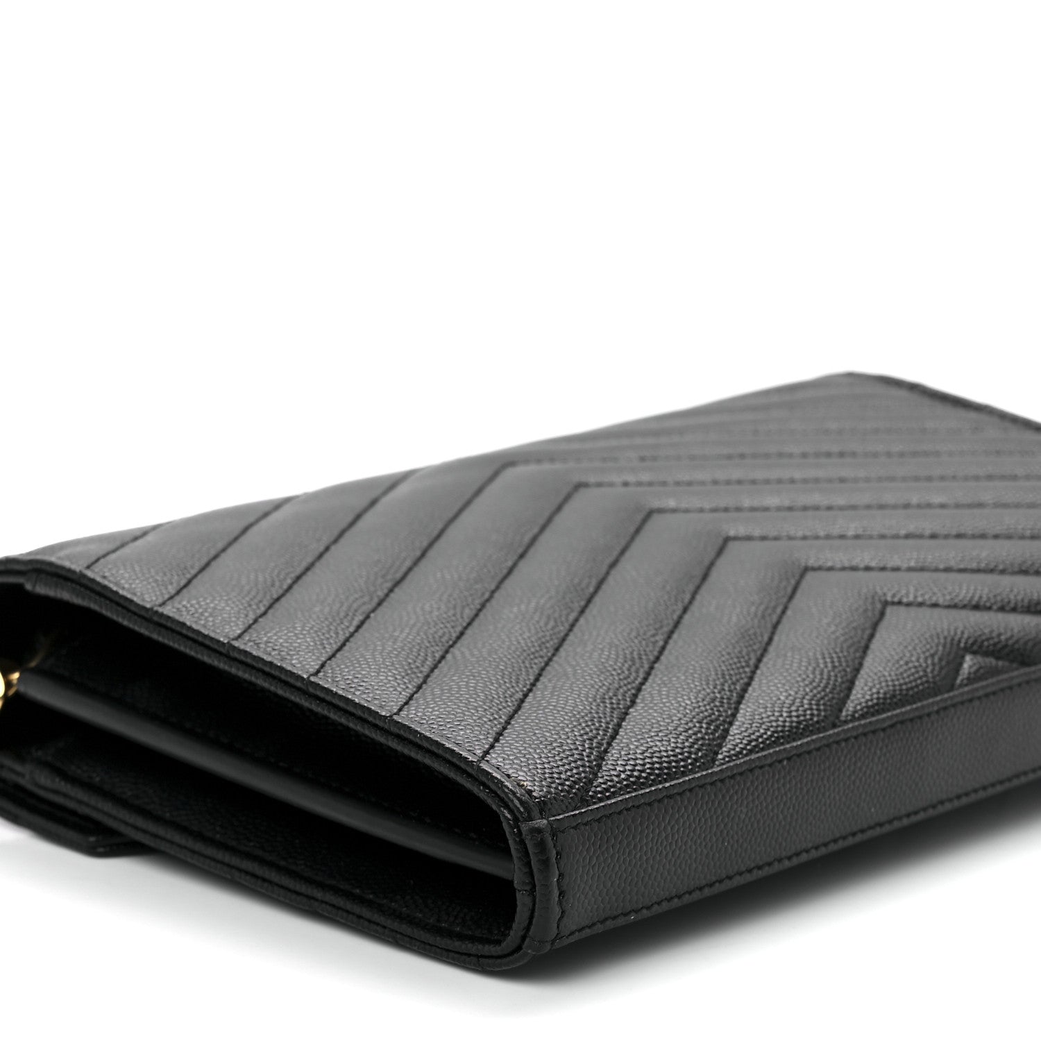 Saint Laurent Grain De Poudre Matelasse Chevron Monogram Chain Wallet Black 10 of 13