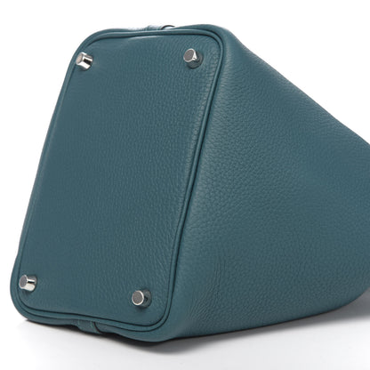 Hermes Taurillon Clemence Eclat Picotin Lock 18 PM Vert Bosphore Deep Blue 9 of 11