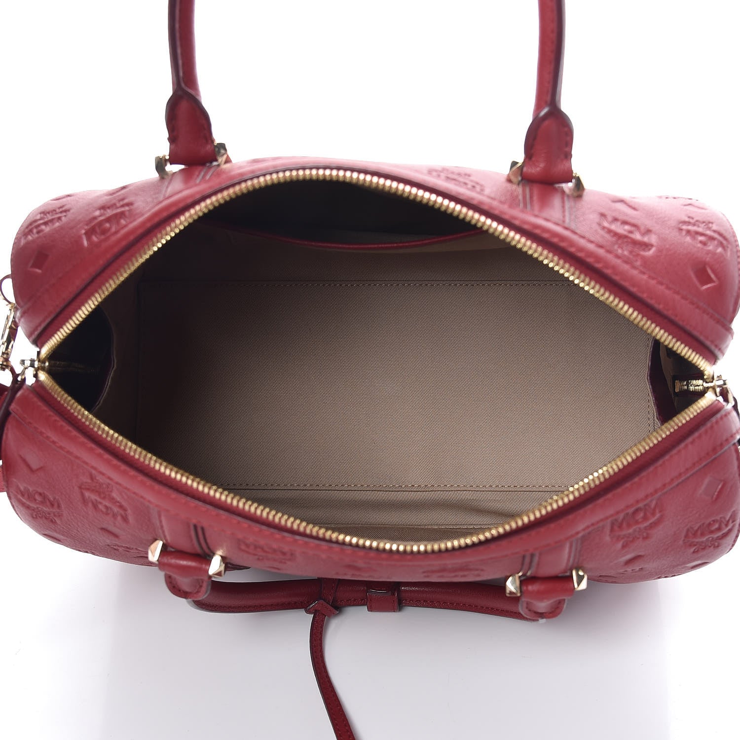 MCM Calfskin Ottomar Monogram Boston Bag Red 6 of 12
