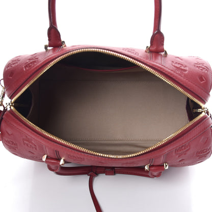 MCM Calfskin Ottomar Monogram Boston Bag Red 6 of 12
