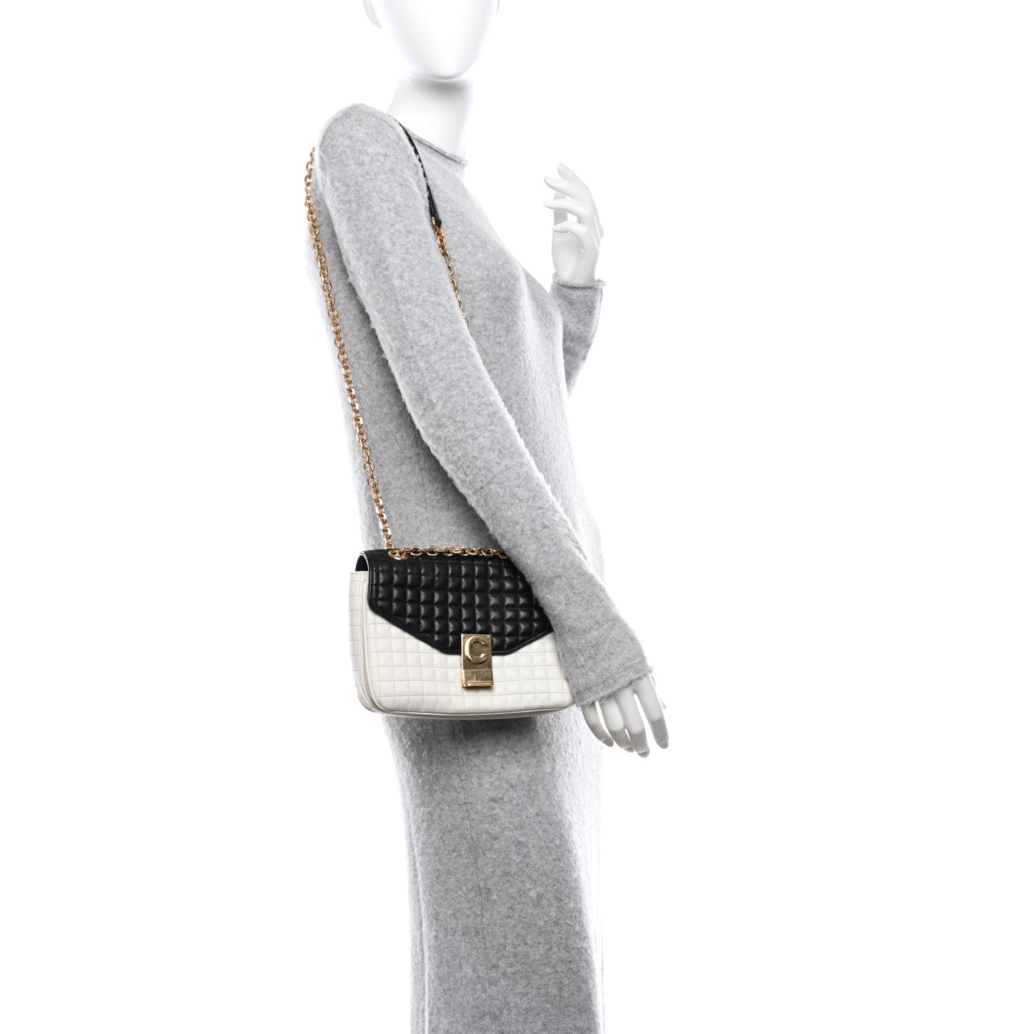 Celine Calfskin Quilted Medium C Bag Black White 2 of 15