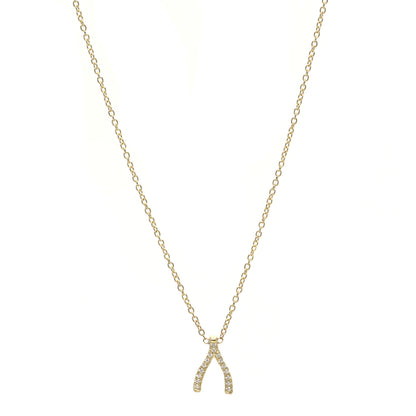 Jennifer Meyer 18K Yellow Gold Diamond Mini Wishbone Pendant Necklace 1 of 5