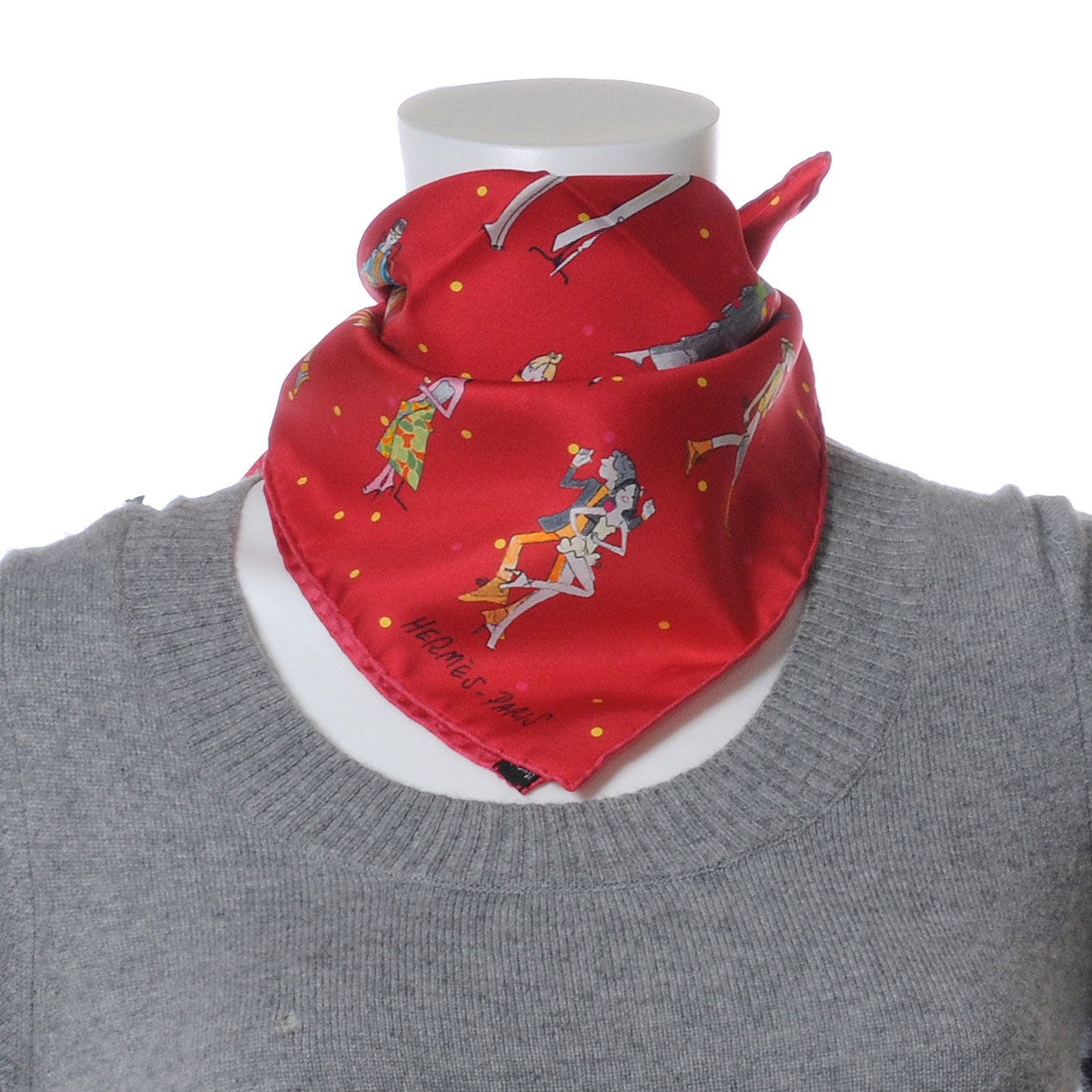 Silk Les Parisiennes De Kiraz Pocket Square Scarf Red