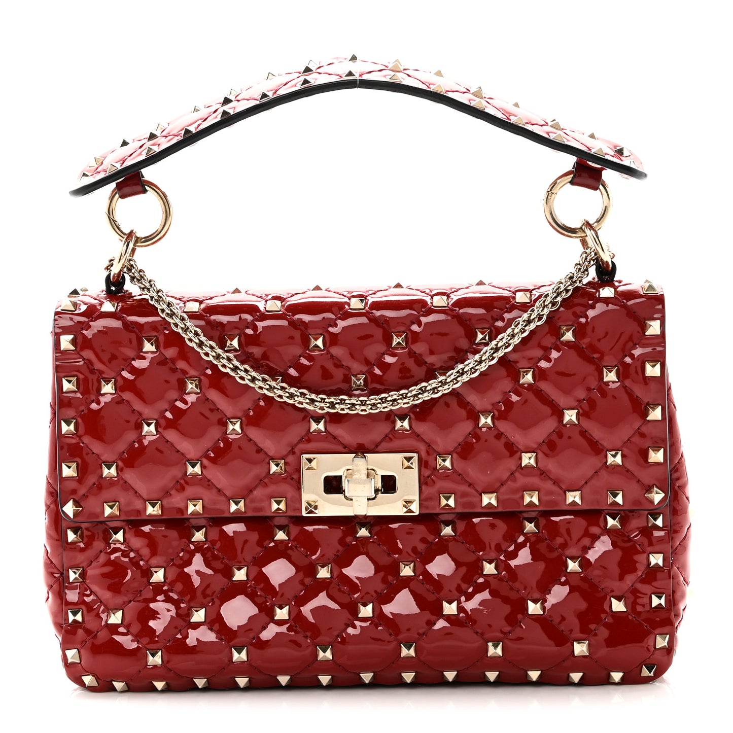 Patent Medium Rockstud Spike Shoulder Bag Rosso Valentino