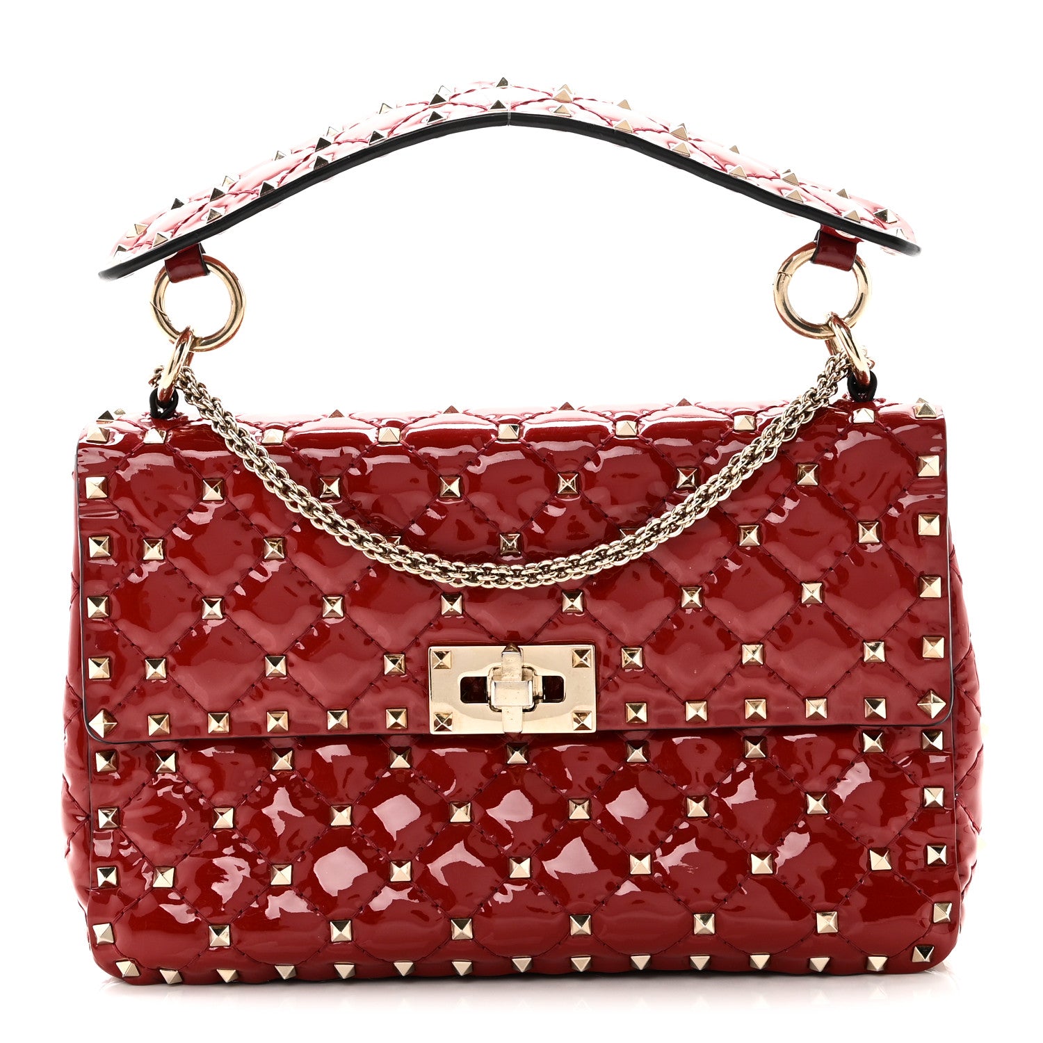Valentino Garavani Patent Medium Rockstud Spike Shoulder Bag Rosso Valentino 1 of 9