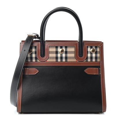 Burberry Calfskin Vintage Check Mini Two Handle Title Bag Black 1 of 9