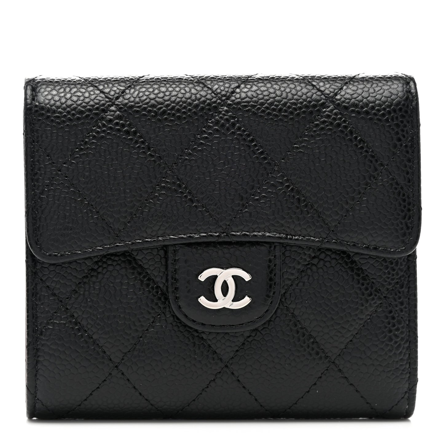Caviar Quilted Compact Flap Wallet Black