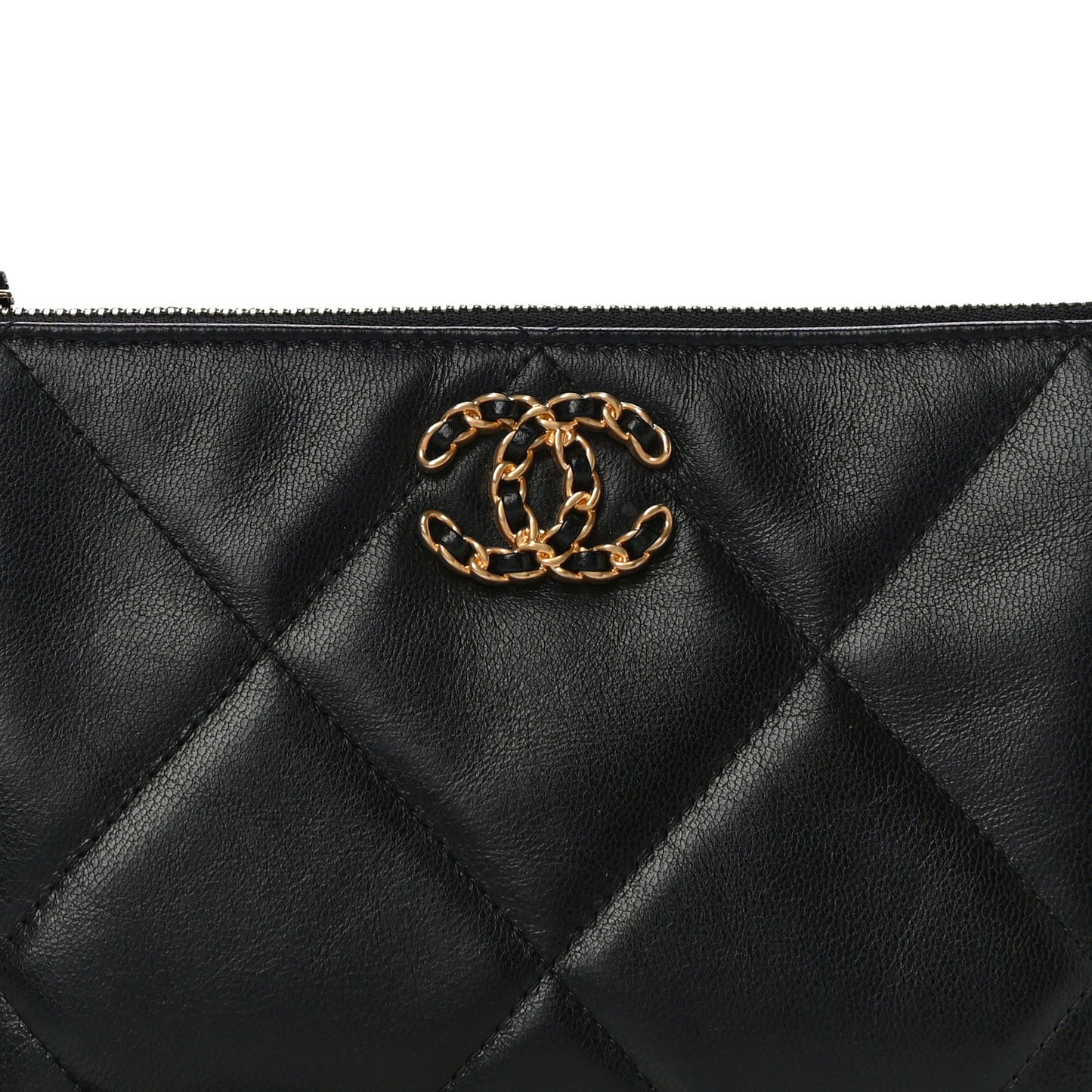 Shiny Goatskin Quilted Small Chanel 19 Pouch With Handle Black