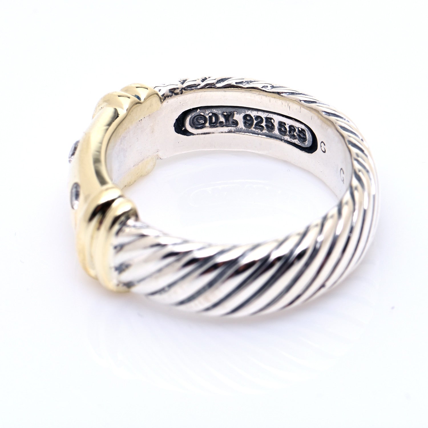 David Yurman Sterling Silver 14K Yellow Gold Diamond Metro Cable Ring 51 5.75 4 of 5