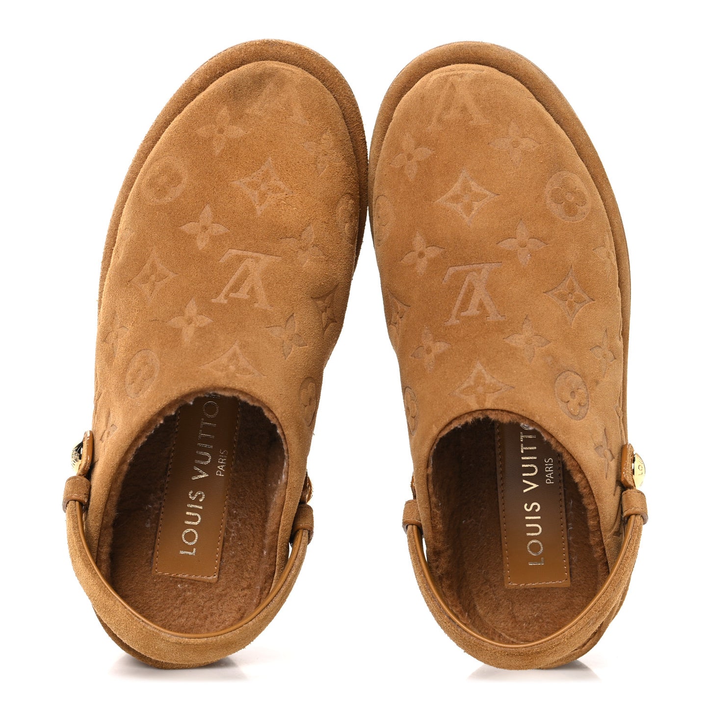 Suede Calfskin Embossed Monogram Aspen Platform Clog Mules 37 Cognac Brown