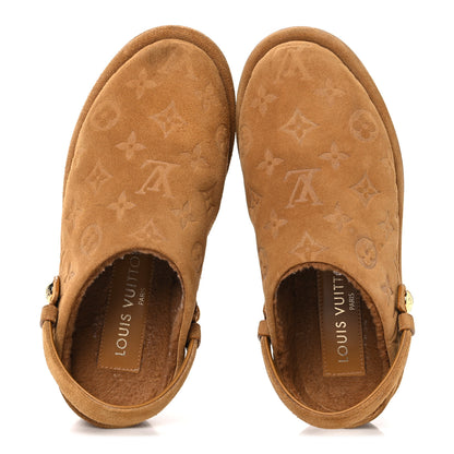 Louis Vuitton Suede Calfskin Embossed Monogram Aspen Platform Clog Mules 37 Cognac Brown 2 of 8
