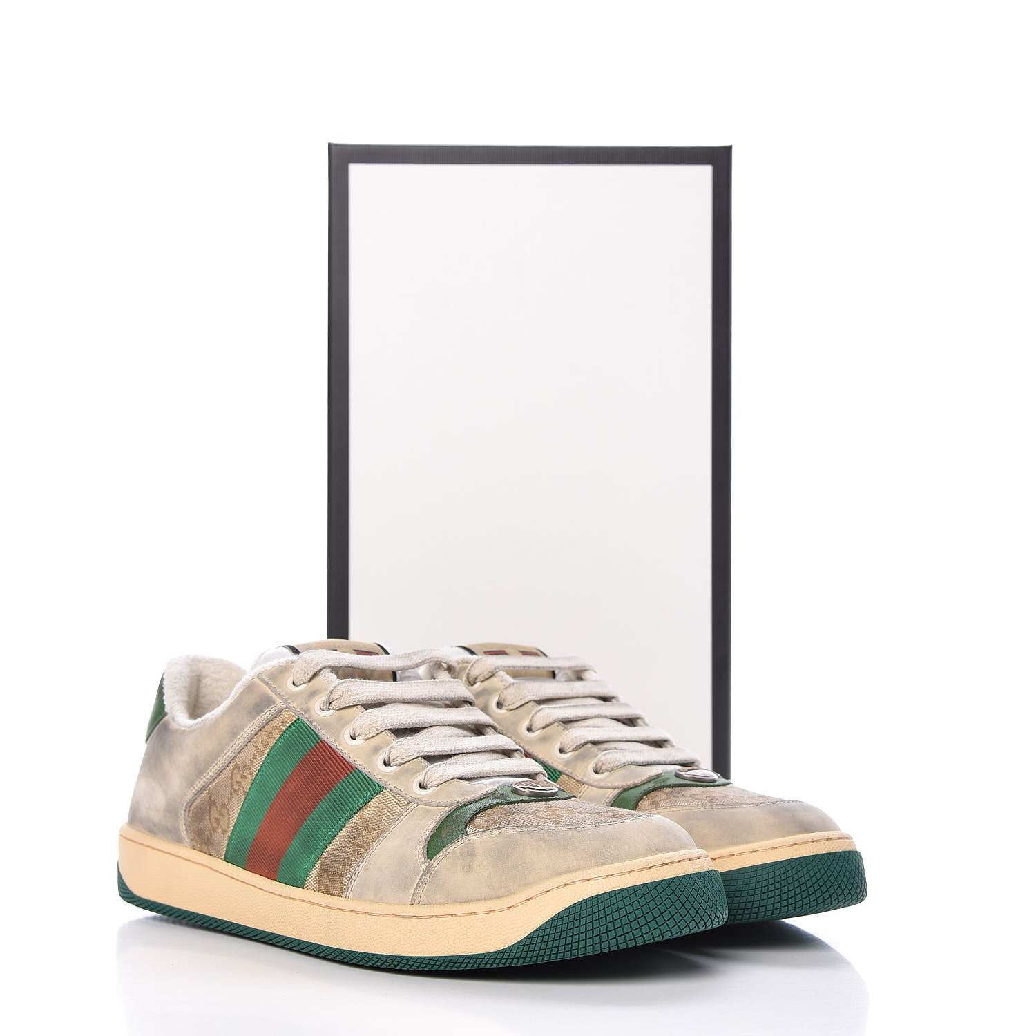 Gucci GG Monogram Nubuck Web Mens Screener Sneakers 8.5 New Sand Dusty Milk Vintage Green 9 of 9