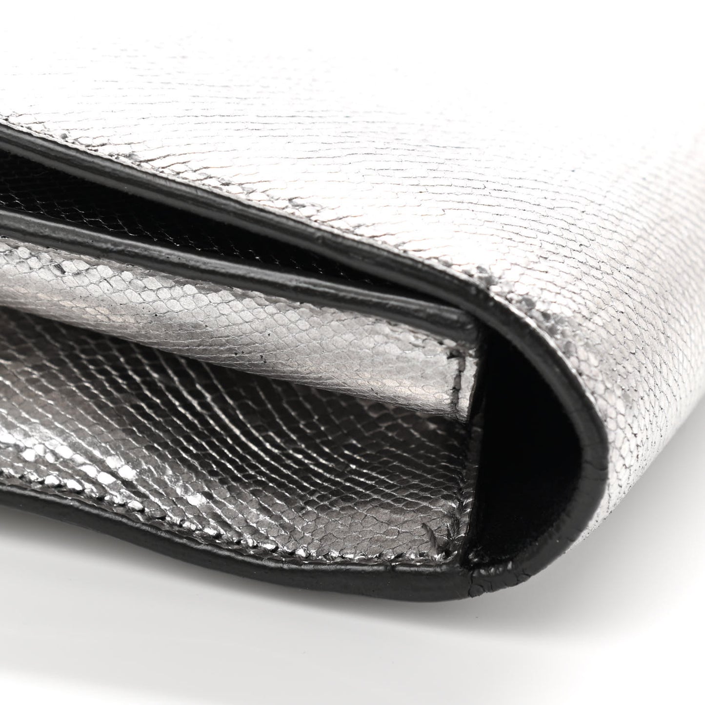 Metallic Calfskin Lizard Printed Lutetia Flap Clutch Silver