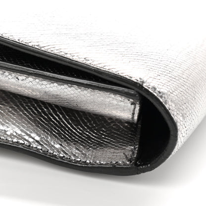 Saint Laurent Metallic Calfskin Lizard Printed Lutetia Flap Clutch Silver 9 of 9