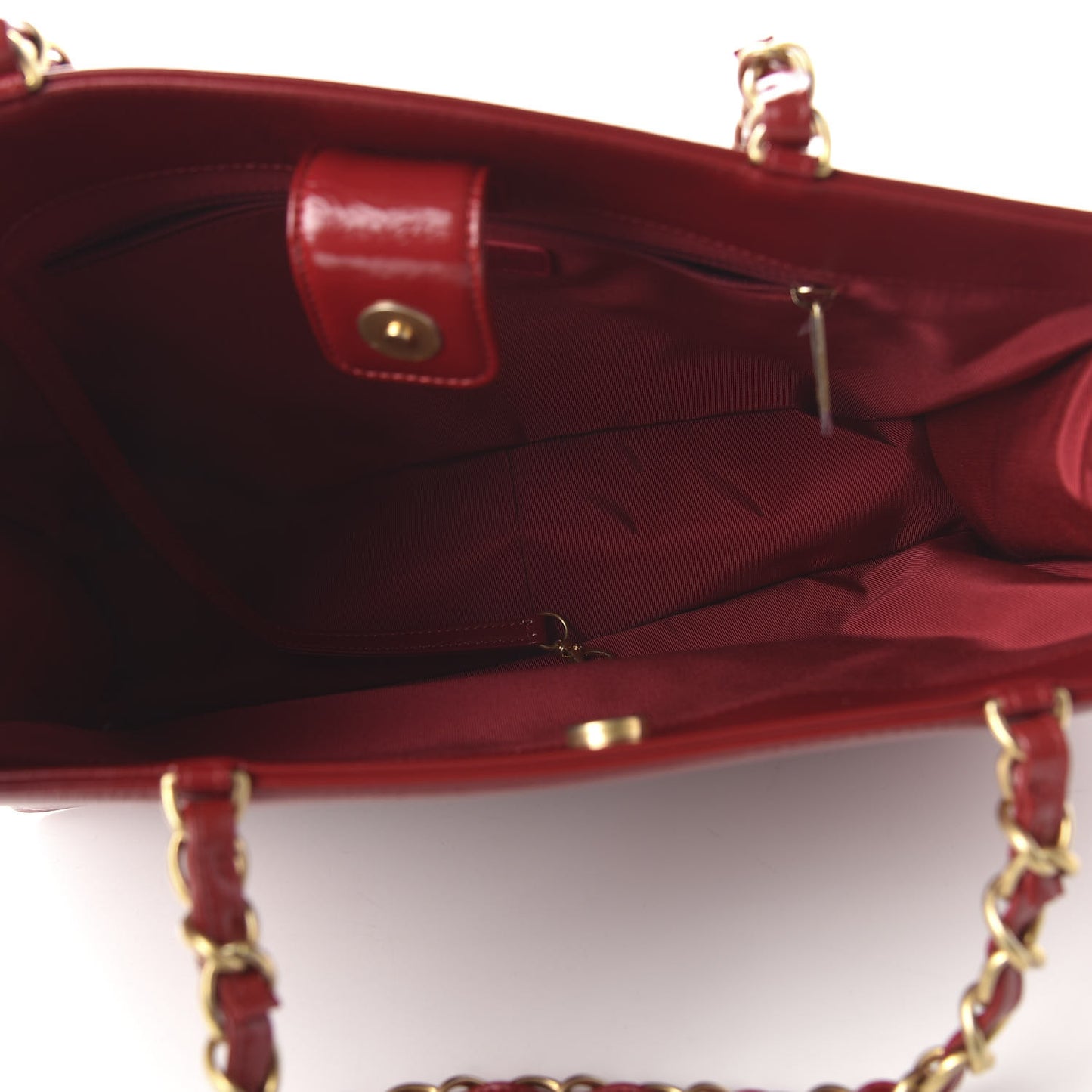 Shiny Aged Calfskin Shopping Bag Red