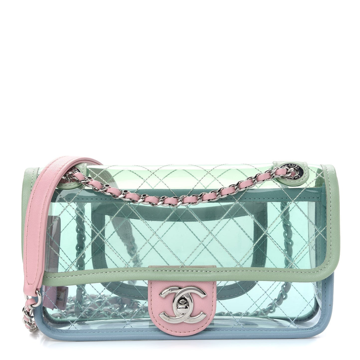 Lambskin PVC Quilted Mini Coco Splash Flap Blue Green