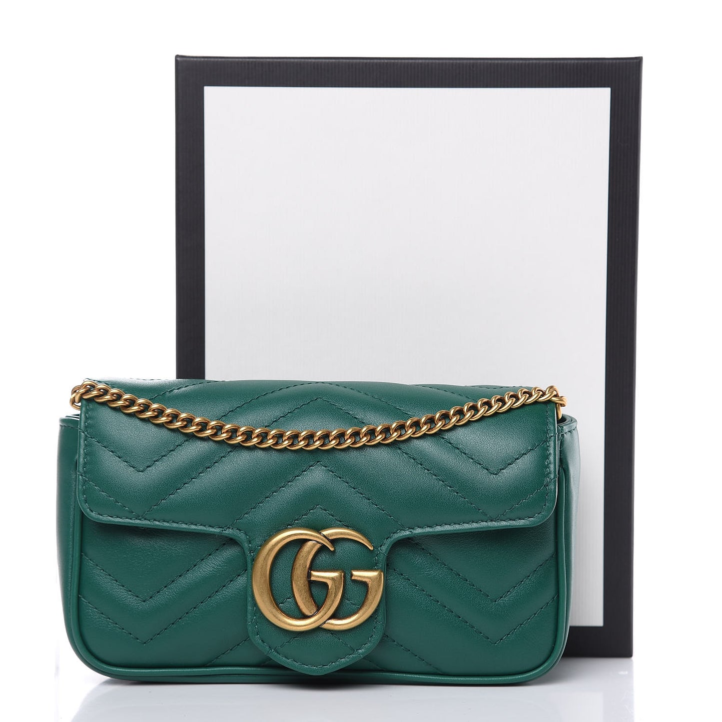 Calfskin Matelasse Super Mini GG Marmont Shoulder Bag Emerald Green