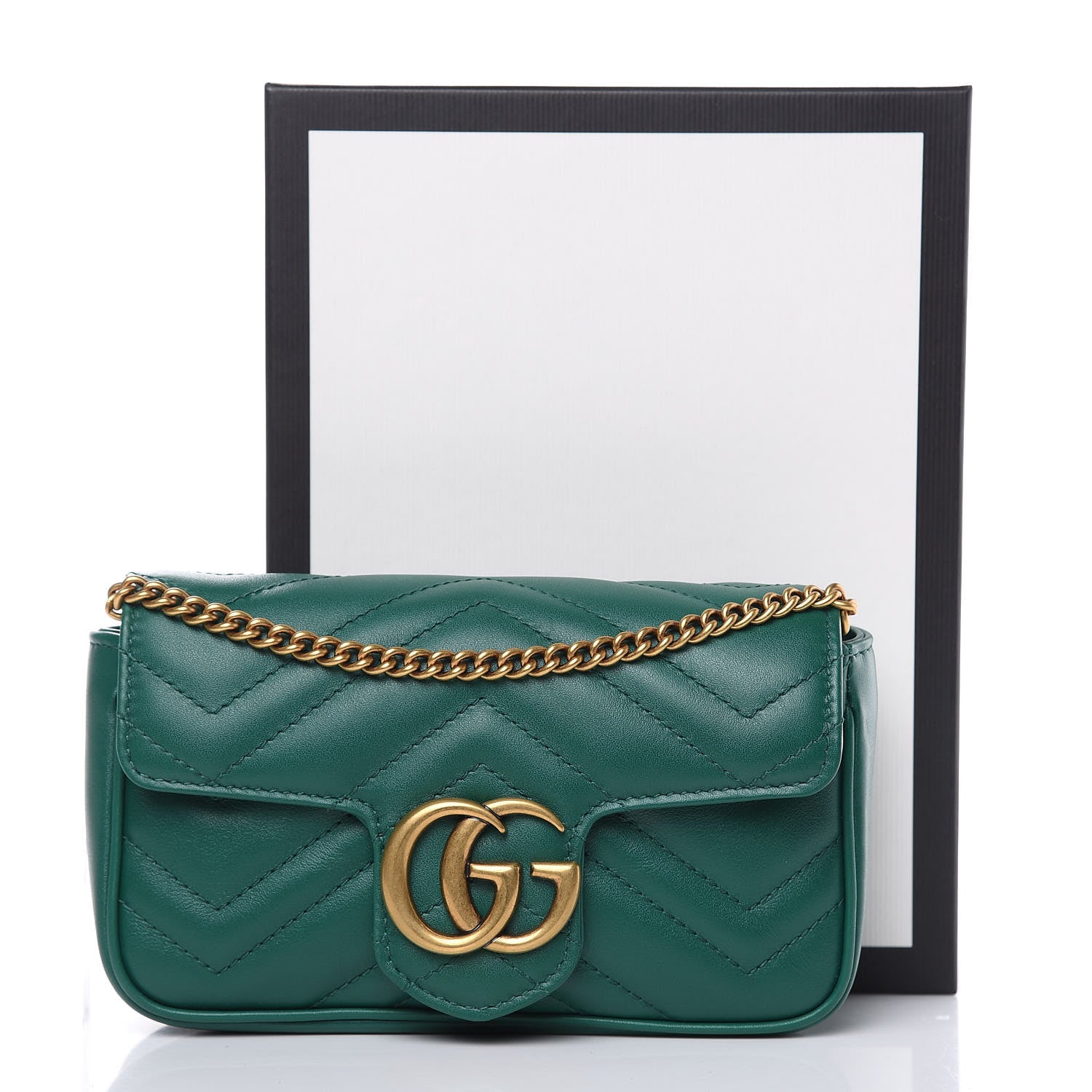 Gucci Calfskin Matelasse Super Mini GG Marmont Shoulder Bag Emerald Green 10 of 10