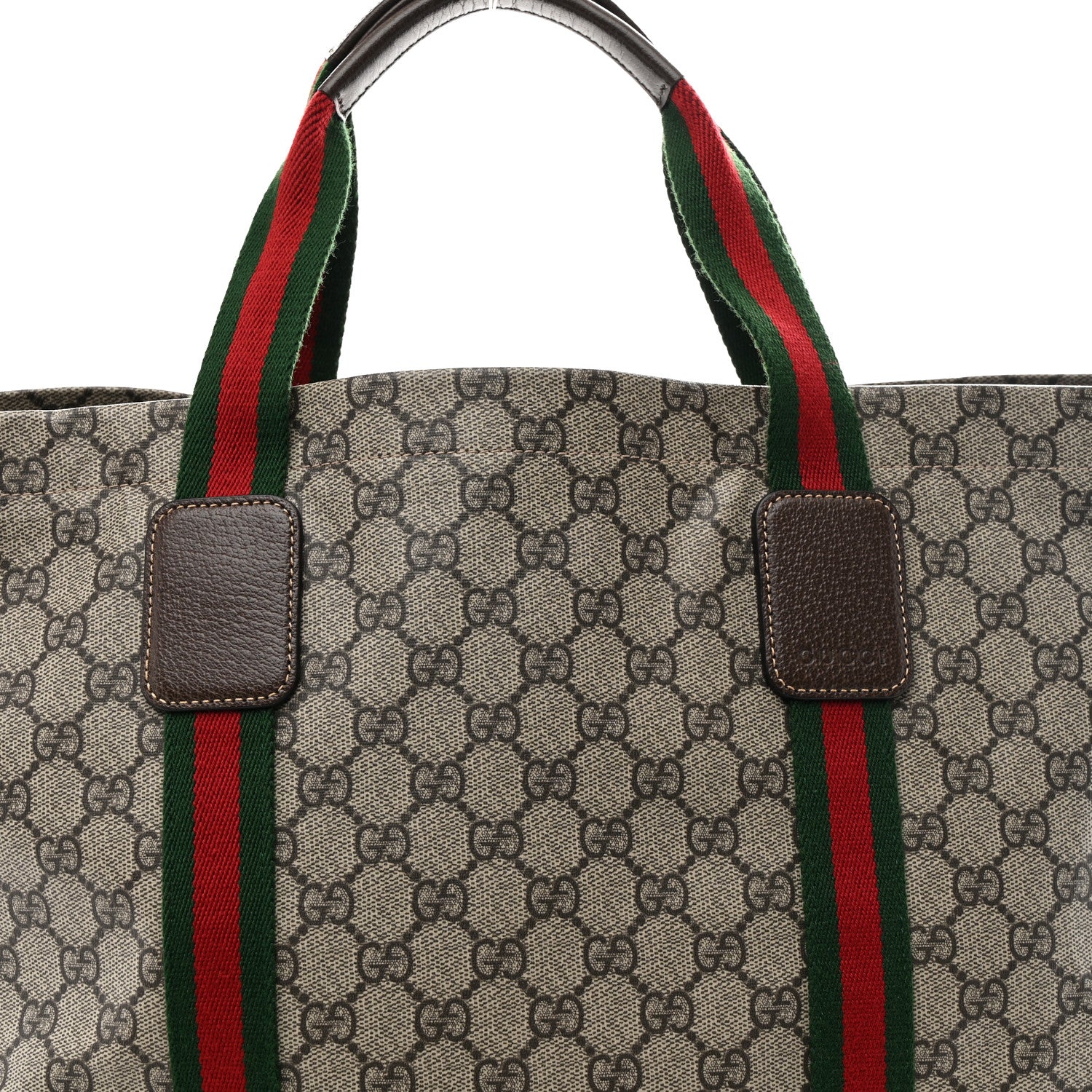 Gucci Tender GG Supreme Monogram Textured Dollar Calfskin Web Tote Beige Ebony New Acero 7 of 9