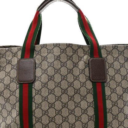 Gucci Tender GG Supreme Monogram Textured Dollar Calfskin Web Tote Beige Ebony New Acero 7 of 9