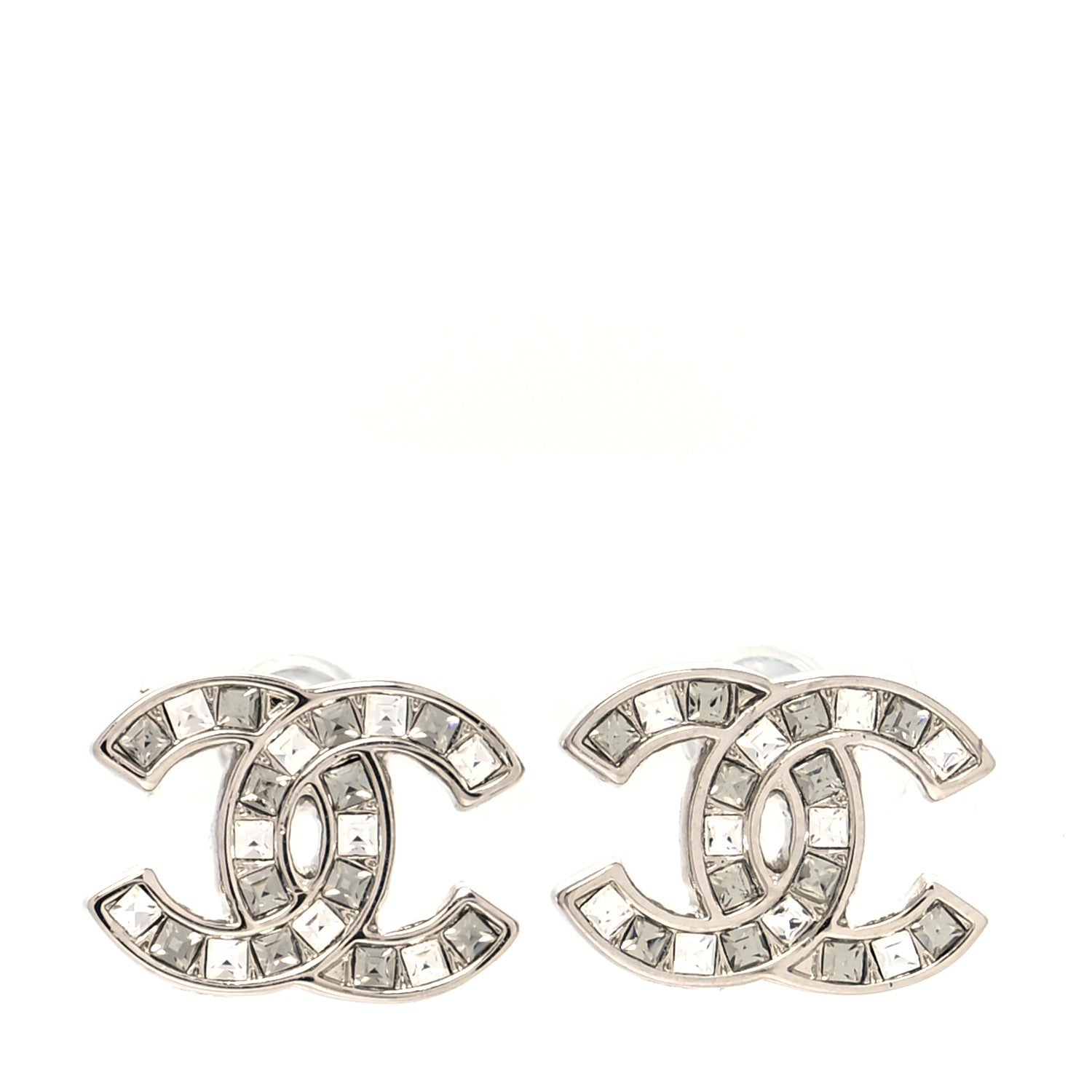 Chanel Baguette Crystal CC Earrings Silver Grey 1 of 5