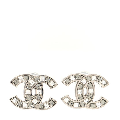 Chanel Baguette Crystal CC Earrings Silver Grey 1 of 5