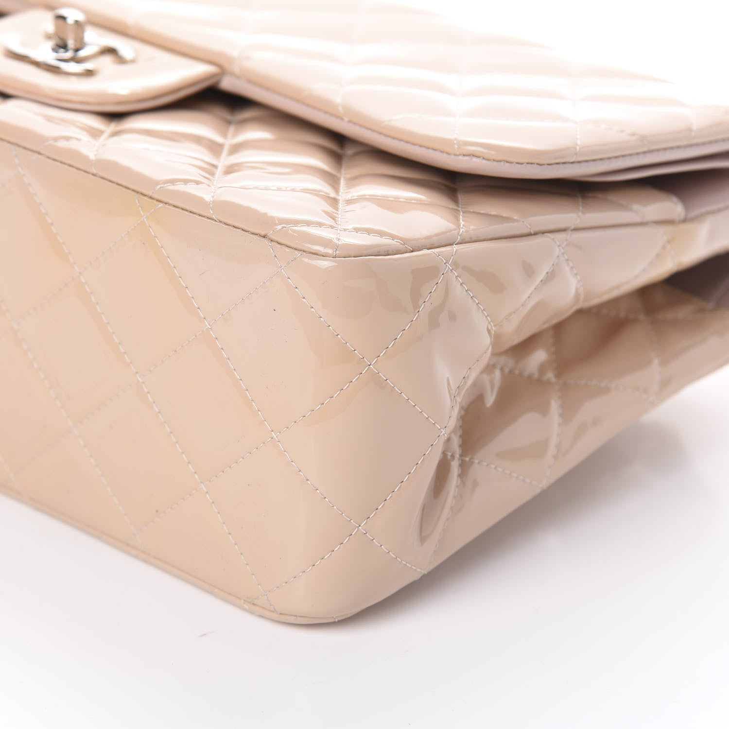 Chanel Patent Calfskin Quilted Jumbo Double Flap Beige 10 of 10