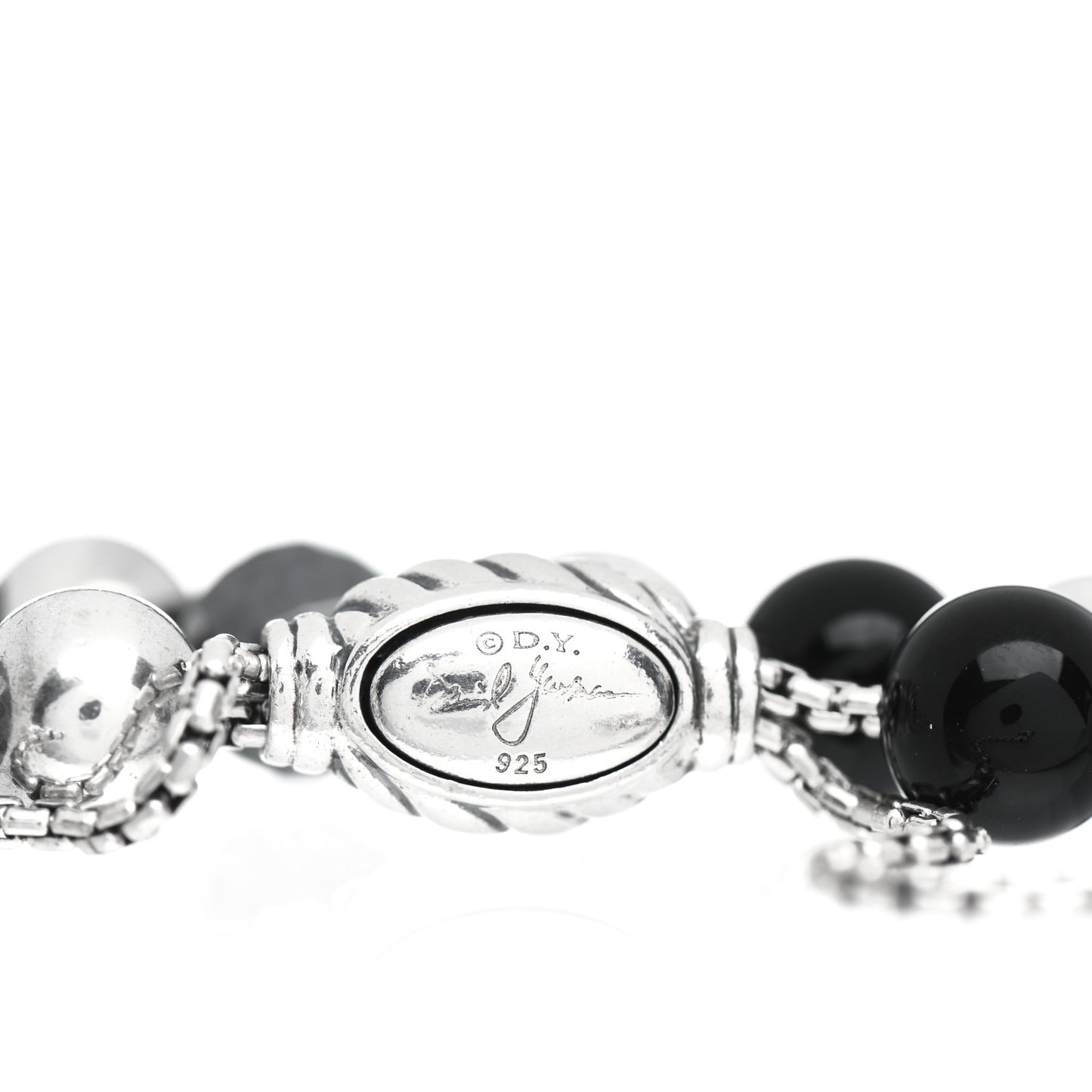 Sterling Silver Black Onyx Hematine 8mm Elements Bead Bracelet