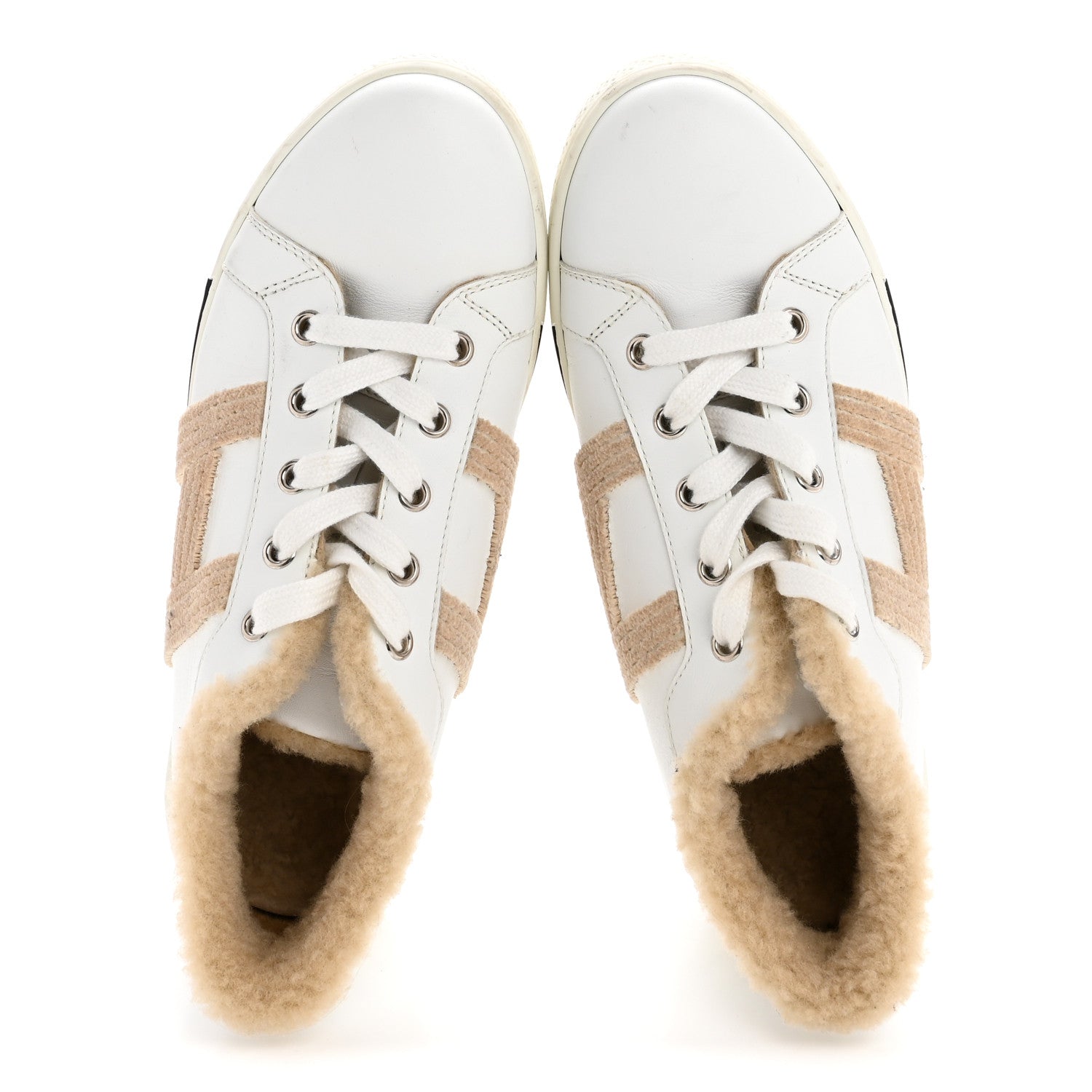 Hermes Calfskin Woolskin Dare Sneakers 36 White Ecru 2 of 9