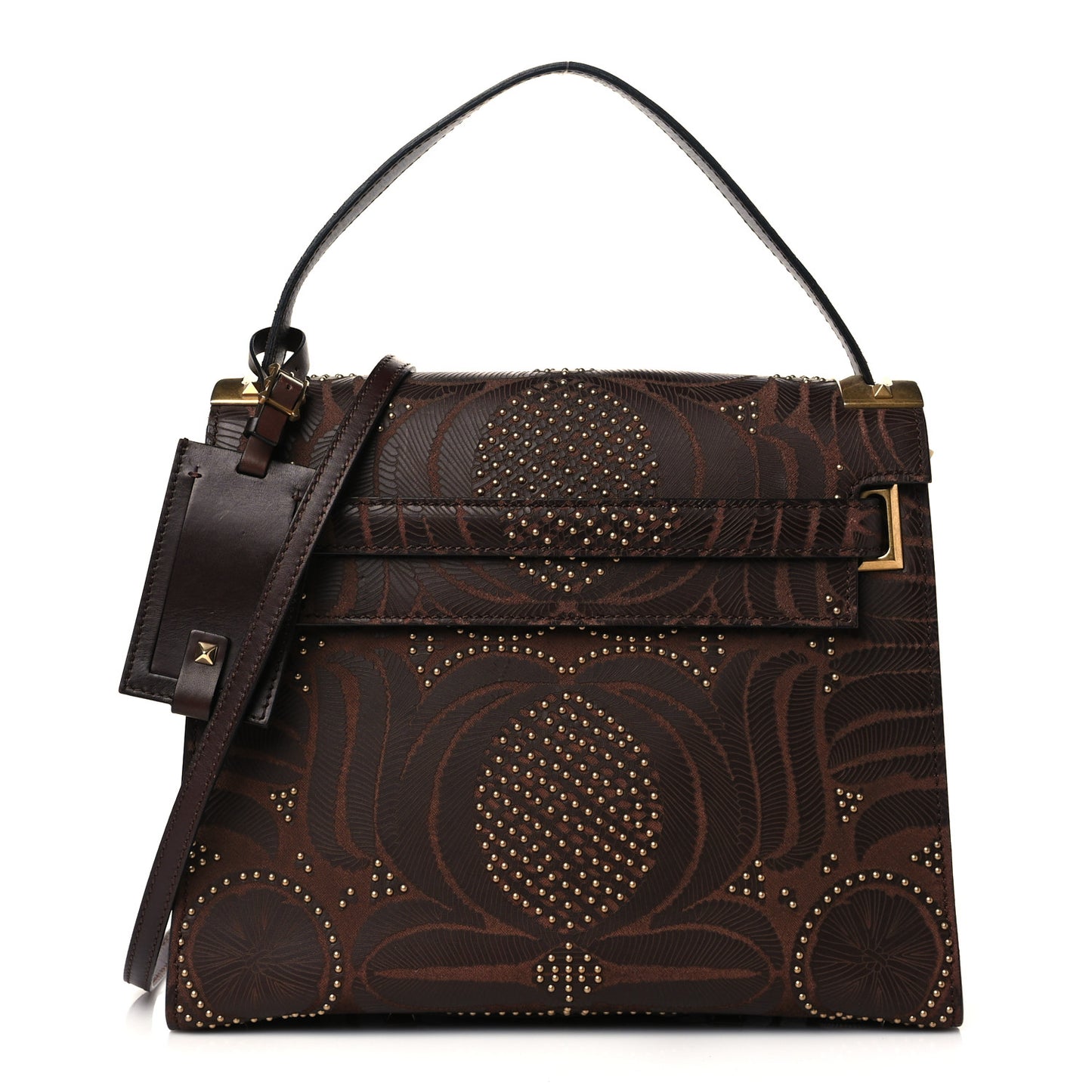 Calfskin Embossed Studded Medium My Rockstud Frame Bag Cacao
