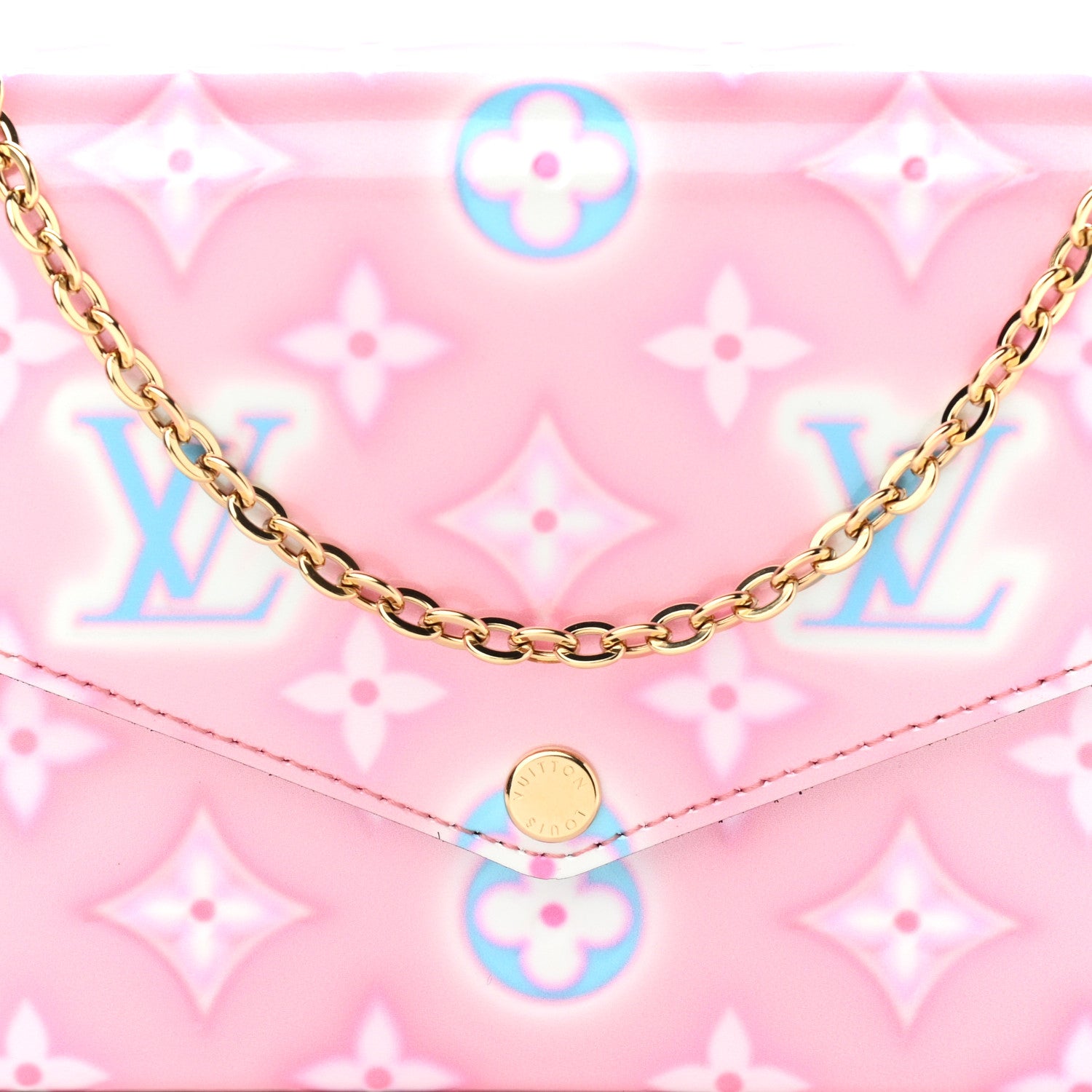 Louis Vuitton Vernis Valentine Felicie Pochette Chain Wallet Light Pink Neon 9 of 11
