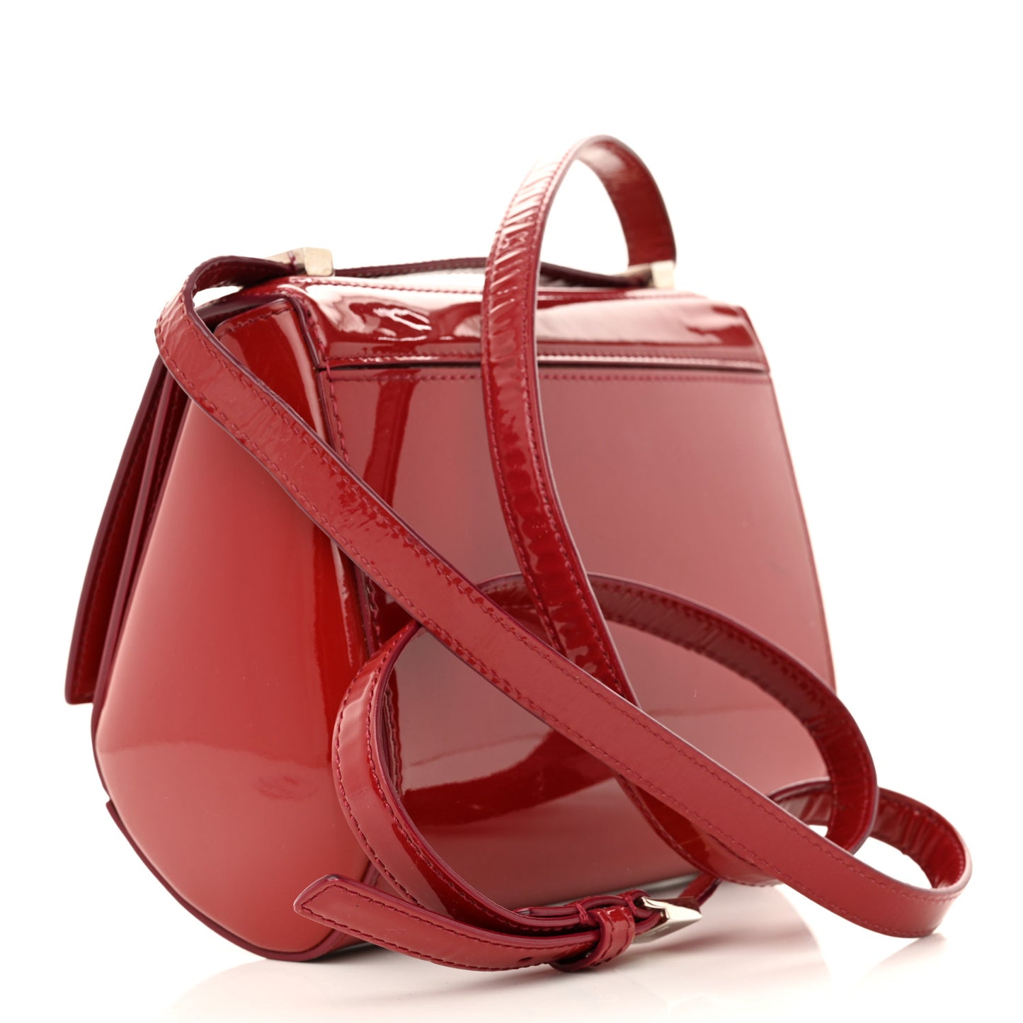 Patent Calfskin Mini Pandora Box Crossbody Bag Red