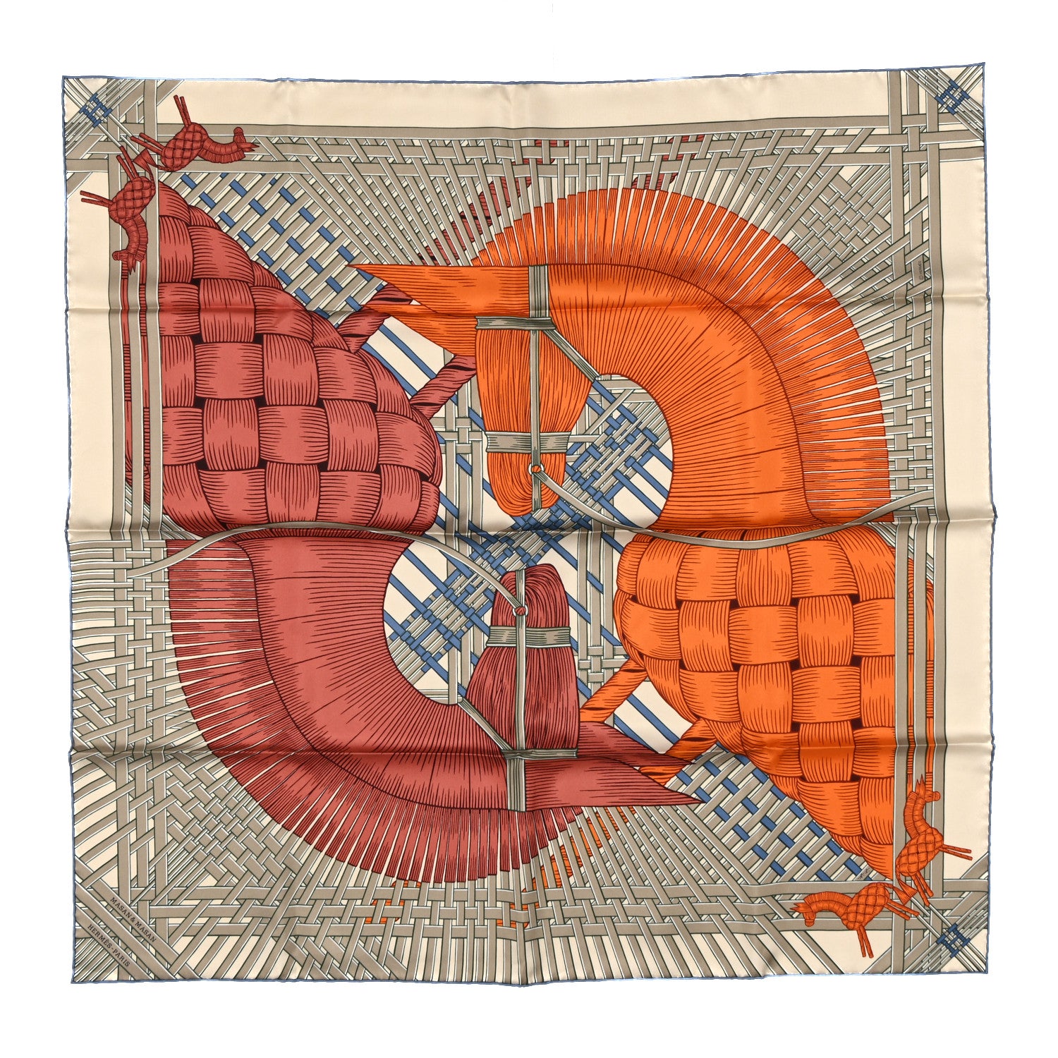 Hermes Silk Masan & Masan Scarf 90 Grege Potiron Bois De Rose 1 of 4