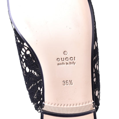 Gucci Lace Malaga Kid Womens Princetown Slippers 36.5 Black Skin Rose 8 of 9